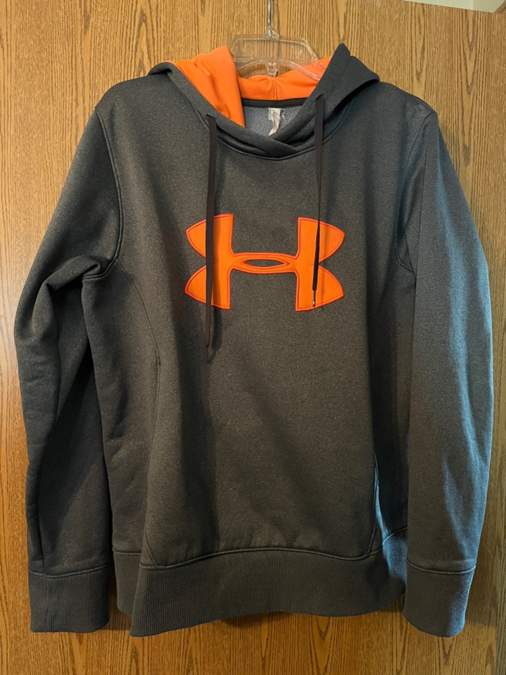 Under Armour Women’s Dark Gray Hoodie with Orange Logo Storm size large